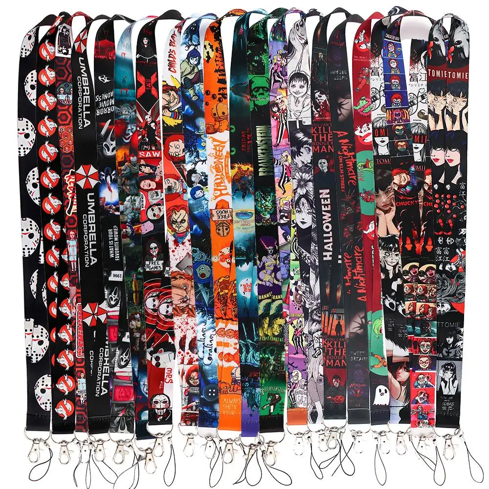 Free Sample No Moq Design Custom Polyester Heat Transfer Embossed Fashionable Horror Halloween Lanyard