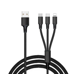 Оптовая продажа 3 in1 Usb кабель с нейлоновой оплеткой Usb кабель для передачи данных-адаптер объектива для камер micro /lightning/type-c 2.4A быстрой зарядки 1,2 m Multi кабель для зарядки телефона
