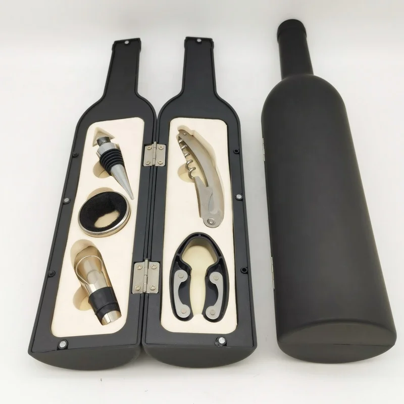 Free sample bar accessories 5 Pieces metal wine bottle opener set stainless steel bottle shape wine corkscrew gift set