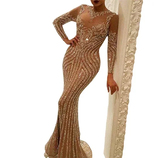 Женское вечернее платье в полоску, с длинным рукавом