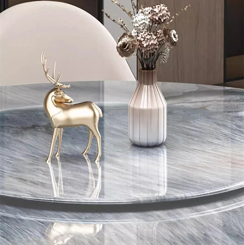 Luxury 1+6 Set White Marble Stone Solid Wood Dining Table with Modern 6-Leather Chairs for Home or Hotel Furniture