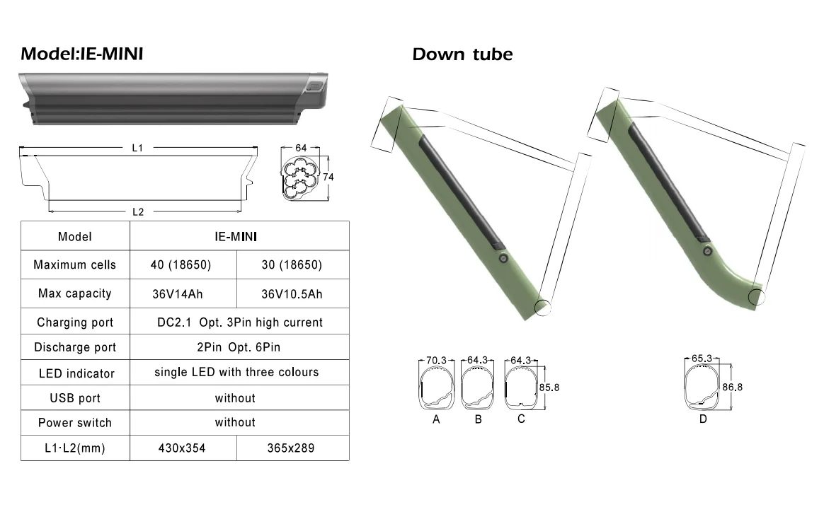 Replace E-Bike Battery 36V/48V EEL Inner Tube Frame Lithium Batteries 10AH/13AH/15AH/Customize