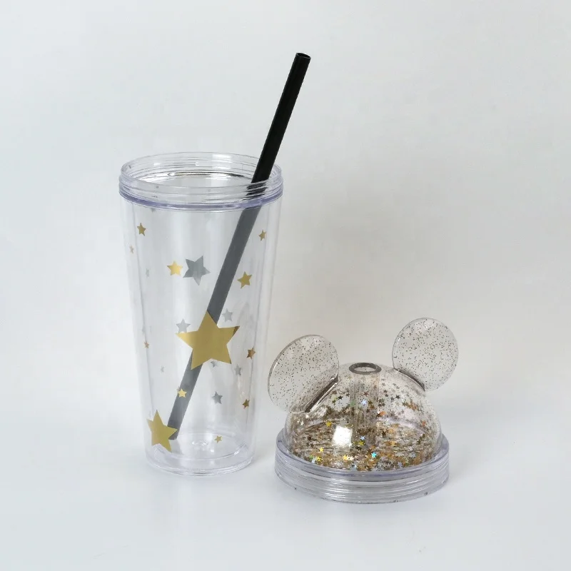 
Girlwill Mickey ear double-layer glitter sippy cup, supports customized logos and OEM/ODM, can be used in stores and supermarket 