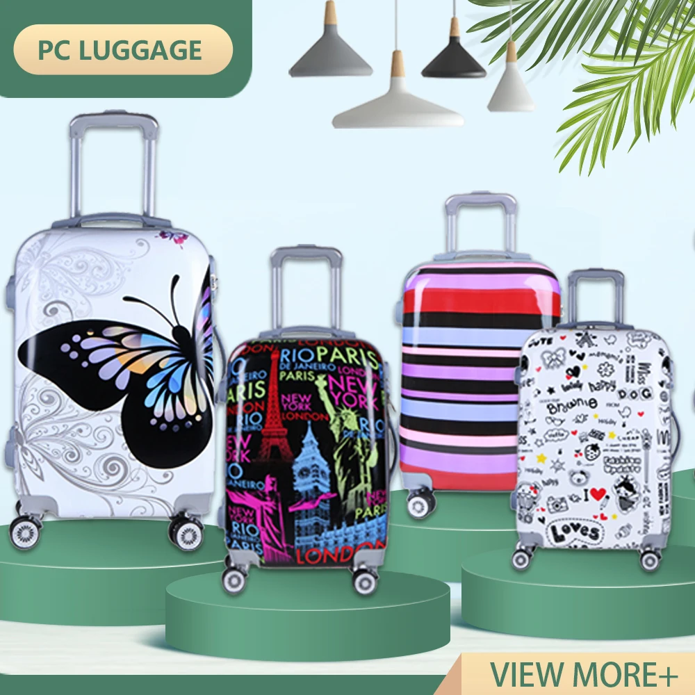 
New Arrival PC material travel trolley luggage sets carry-on bag suitcase with beautiful pattern 