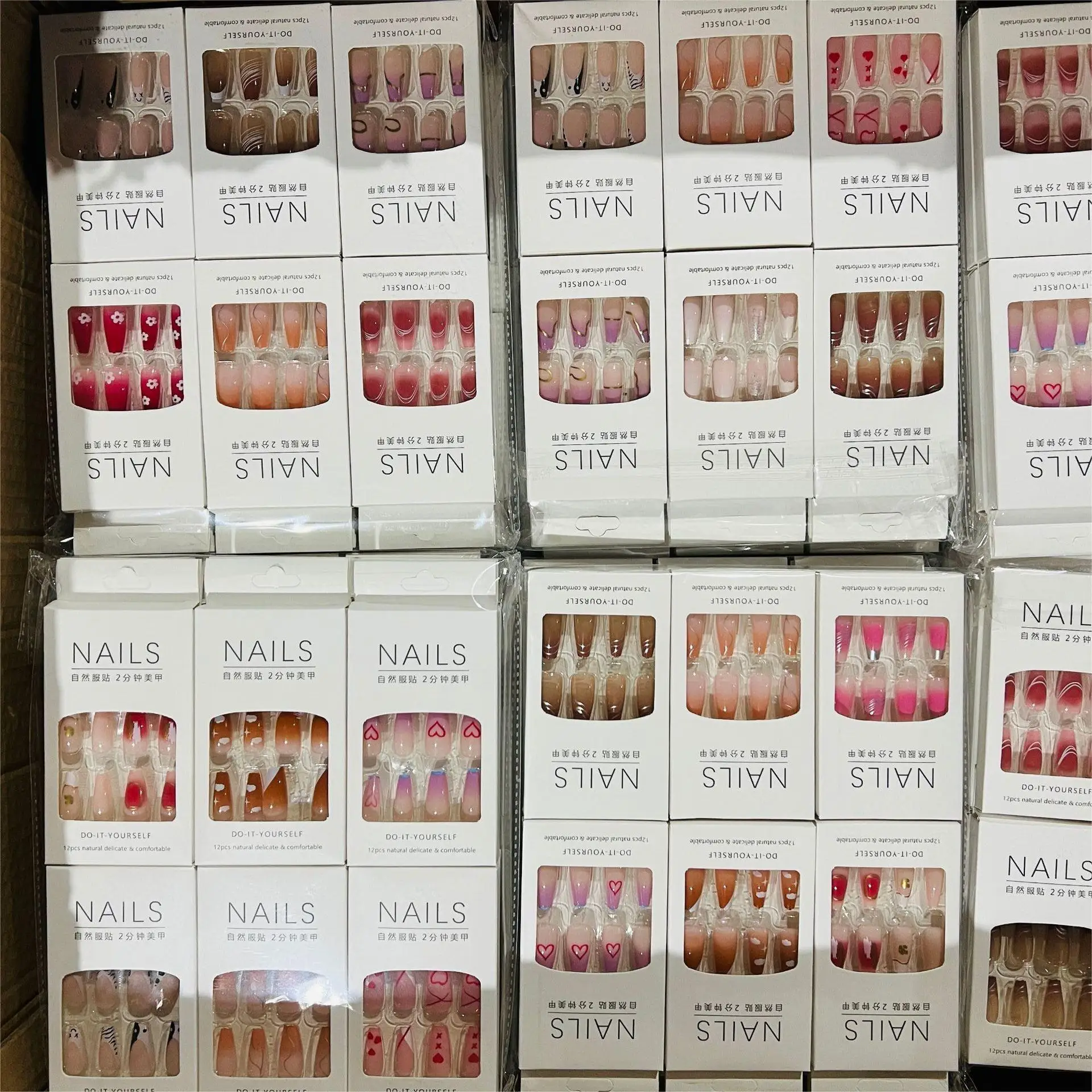 Neiss Medium whole sale short handmade press+on+nails acrylic or gel real acrylic diy press on nails kit box packaging cardboard