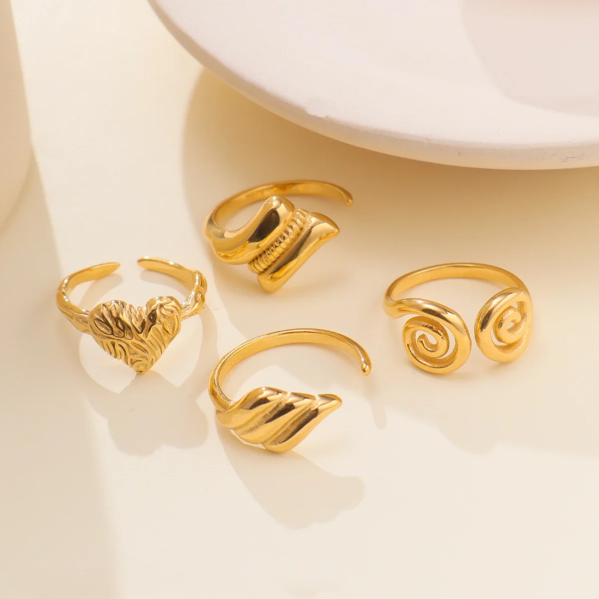 Новое 18K позолоченное Открытое кольцо из нержавеющей стали креативное регулируемое для женских украшений оптом