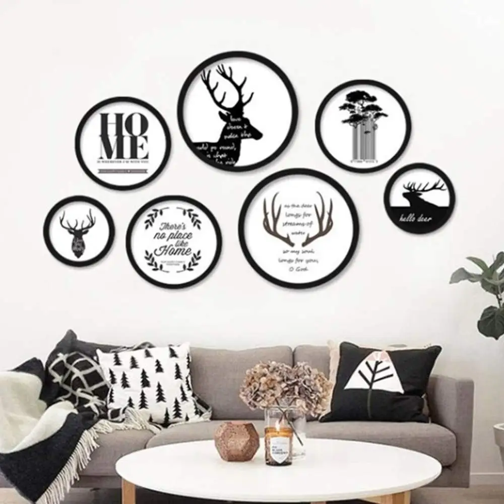 Black Wooden Corner Mini Round Picture Photo Frame For Home Decor