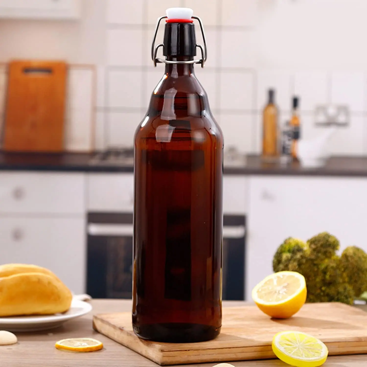 Amber Old Fashioned Flip Top Glass Beer Bottles Swing Top Glass Bottles for Carbonated Drinks Kombucha Soda Juice
