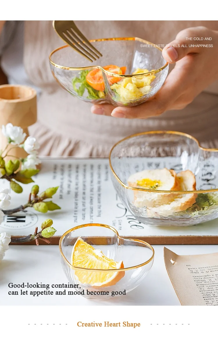 Japanese household irregular large size glass bowl gold plating salad bowl vegetable and fruit bowl