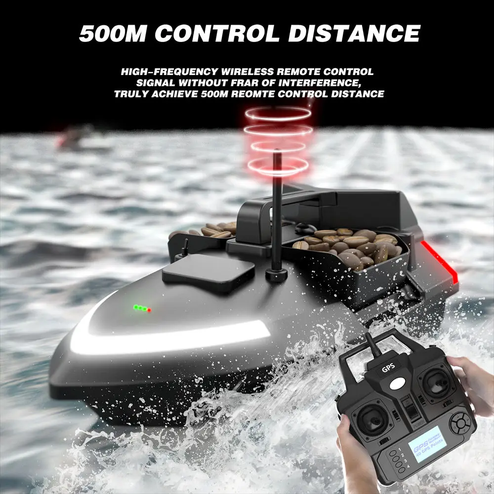 SINC100 Sea Fishing Bait Boat 3 Hopper 2KG Loading GPS Auto Navigation bait boat 500m 40 dots Autopilot Boat With Night Light