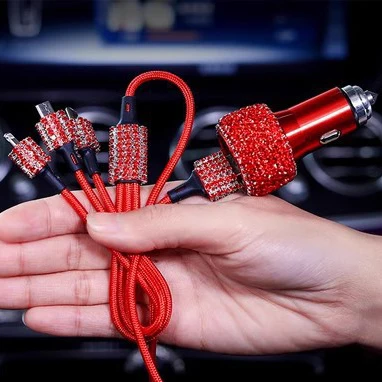 Кристалл Алмазные Стразы автомобильный бытовой мобильный телефон 2 USB Быстрая зарядка Прикуриватель кабель для передачи данных от 1 до 3 сплав зарядное устройство