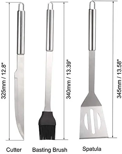 BBQ Accessories Stainless Steel Professional Barbecue Tool Set with Spatula, Fork, Brush, Knife, Tongs Camping Portable Bag