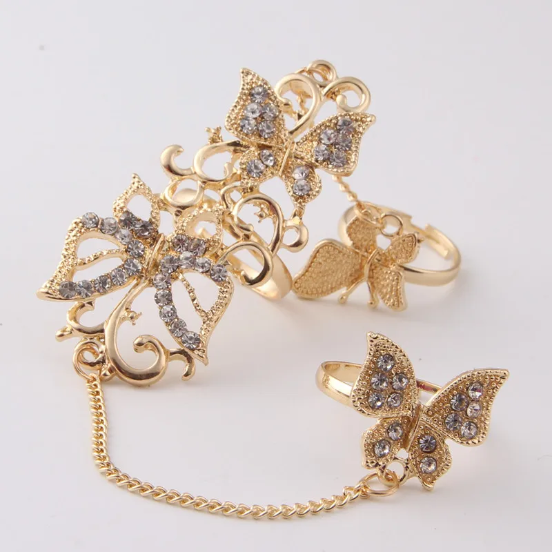  2022 Fashion Jewelry Gift Sparkling Diamond Butterfly Finger Rings Gold Color Insect Shape Cubic