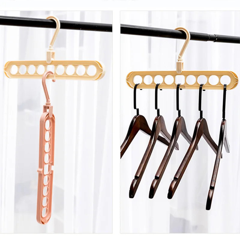Multifunctional nine-hole hangers Rotating magic hangers Folding drying racks storage closet