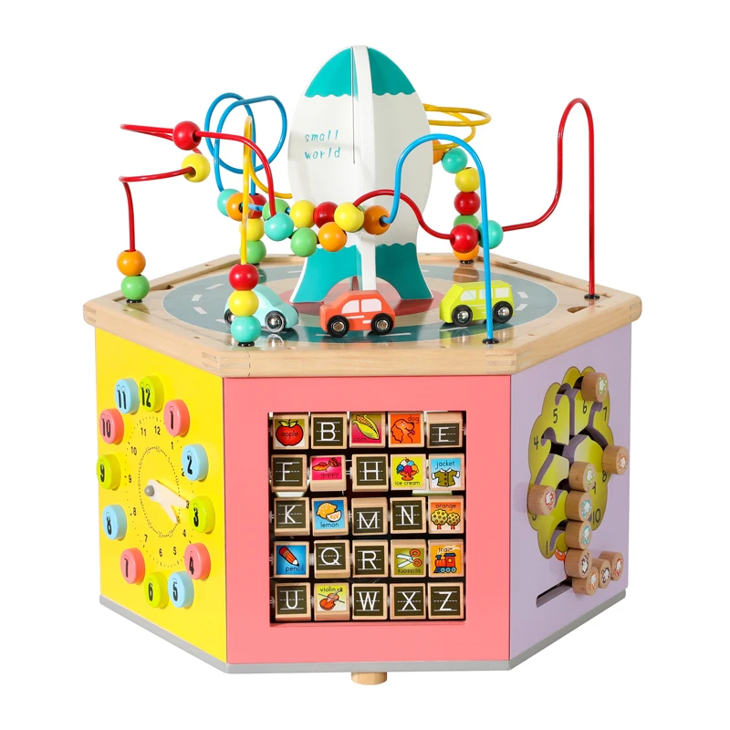 Wholesale Educational Multi-function 8 In 1 Treasure Box Montessori Wooden Activity Cube For Kids