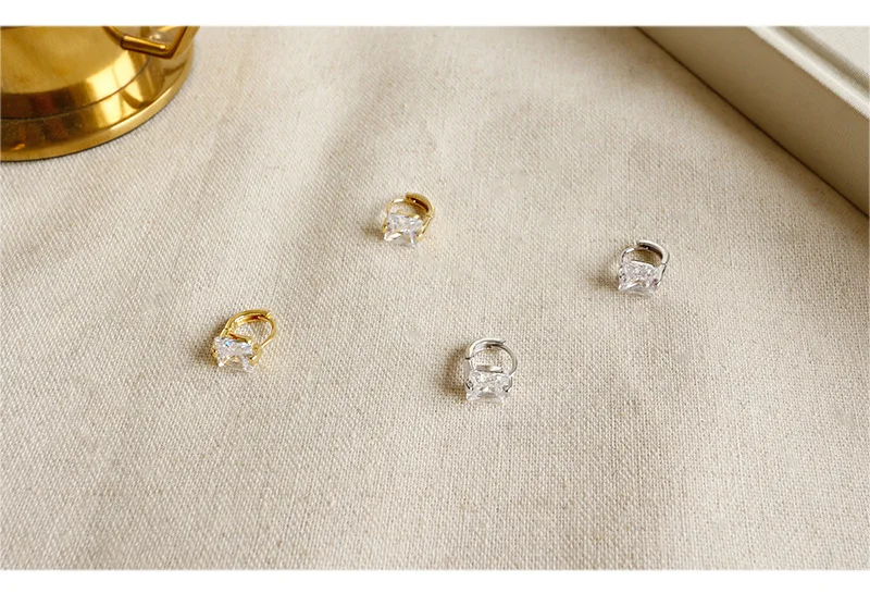 Custom S925 Sterling Silver Simple Geometric Square Zircon Earrings