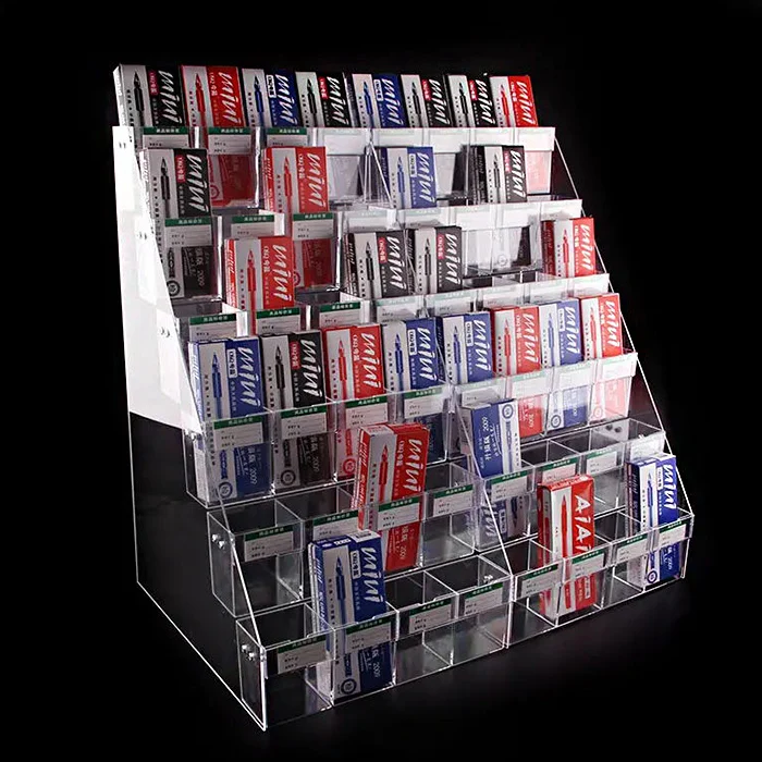 Custom Tier Clear Acrylic Pen Display Holder Rack With Price Tag Pocket Pen Organizer For Shopping Mall Supermarket