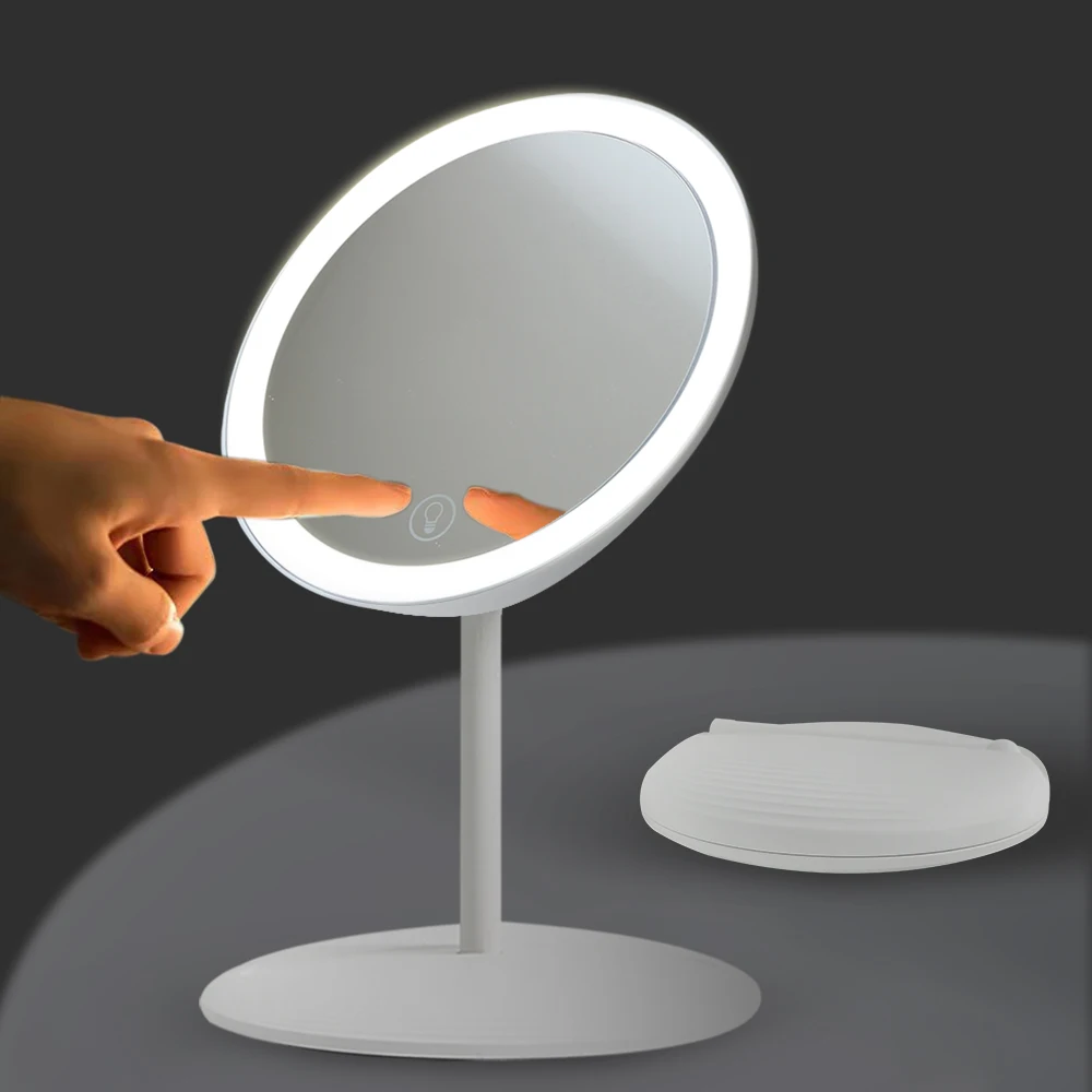 Женское косметическое Подарочное настольное складное зеркало для макияжа со светодиодной подсветкой и умным сенсорным экраном
