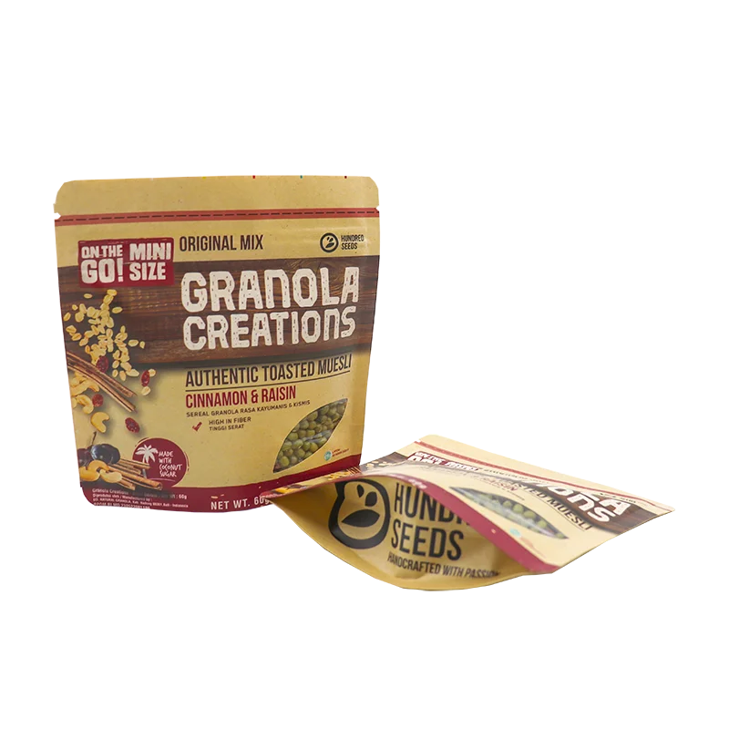 Biodegradable Food Grade Kraft Paper Stand up Pouch Paper Bag Window Zipper Snack Kraft Packaging Brown Stand up Pouch