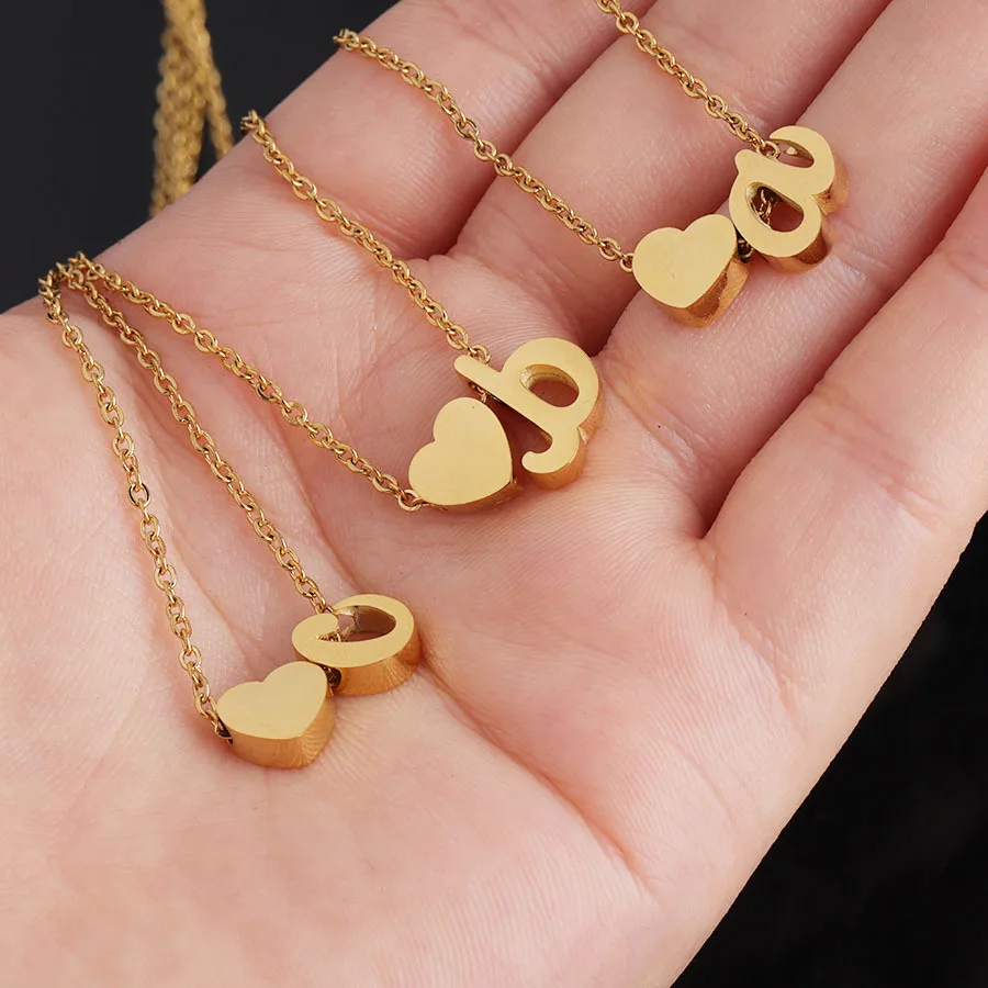 Wholesale high quality PVD 18K Gold Plated Stainless Steel Pendant Necklace heart 26 letter pendant couple necklace