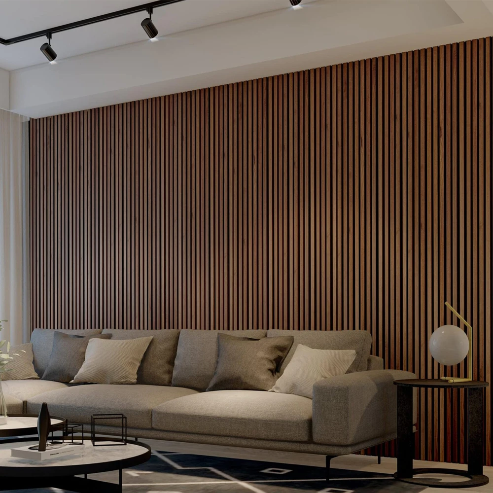 22mm Thickness Sustainable Wood Veneer Covered MDF Core Slatted Wall Panel With 9mm PET Felt Polyester Backing