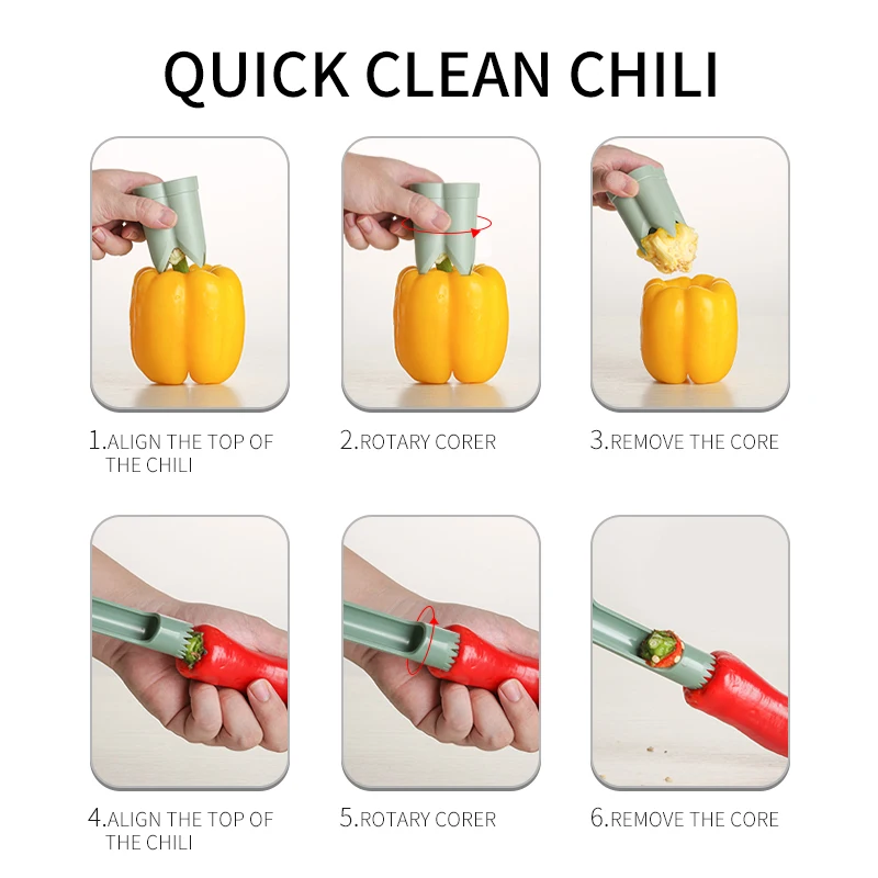 ANJUKE Kitchen Gadgets Plastic Fresh Chilis Cutter Peppers Corer Seed Remover Corer