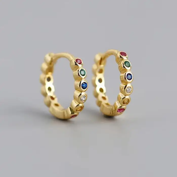 SP Korean Fashion Mix Color Zircon Style Elegant S925 Sterling Silver Cuff Diamond Hoop Earrings