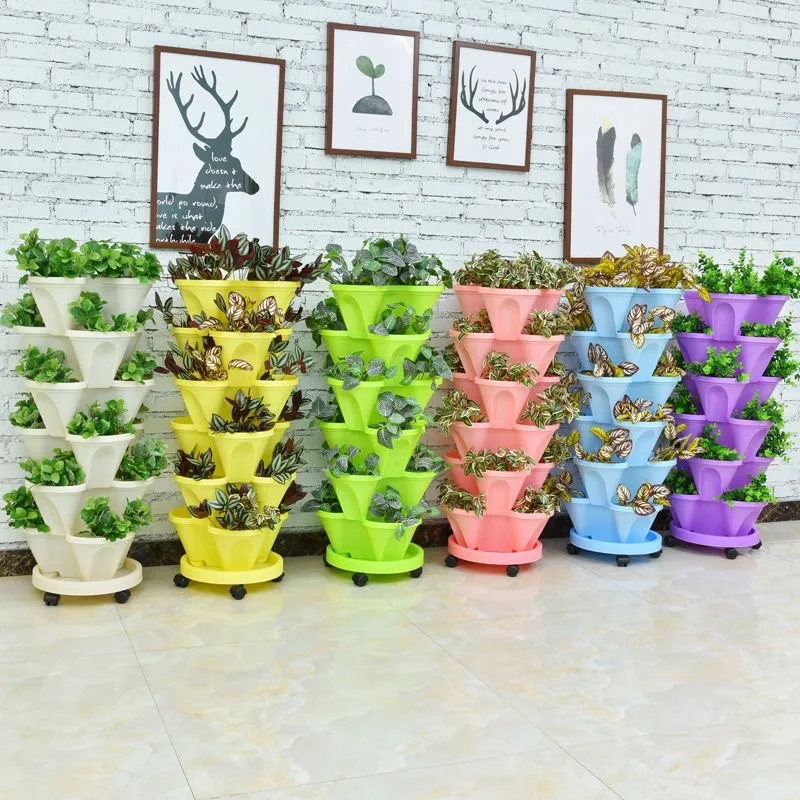 Factory Wholesale Three-Dimensional Multi-Layer Stacked PP Four Petal Three Petal Strawberry Vegetable Planting Pots