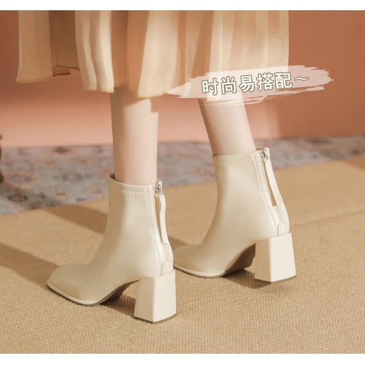 Hot Sale Outdoor Mid Heels Bootie Ladies Fashion 2024 Women Wholesale Pu Leather Boots  Ladies Ankle Winter Boots