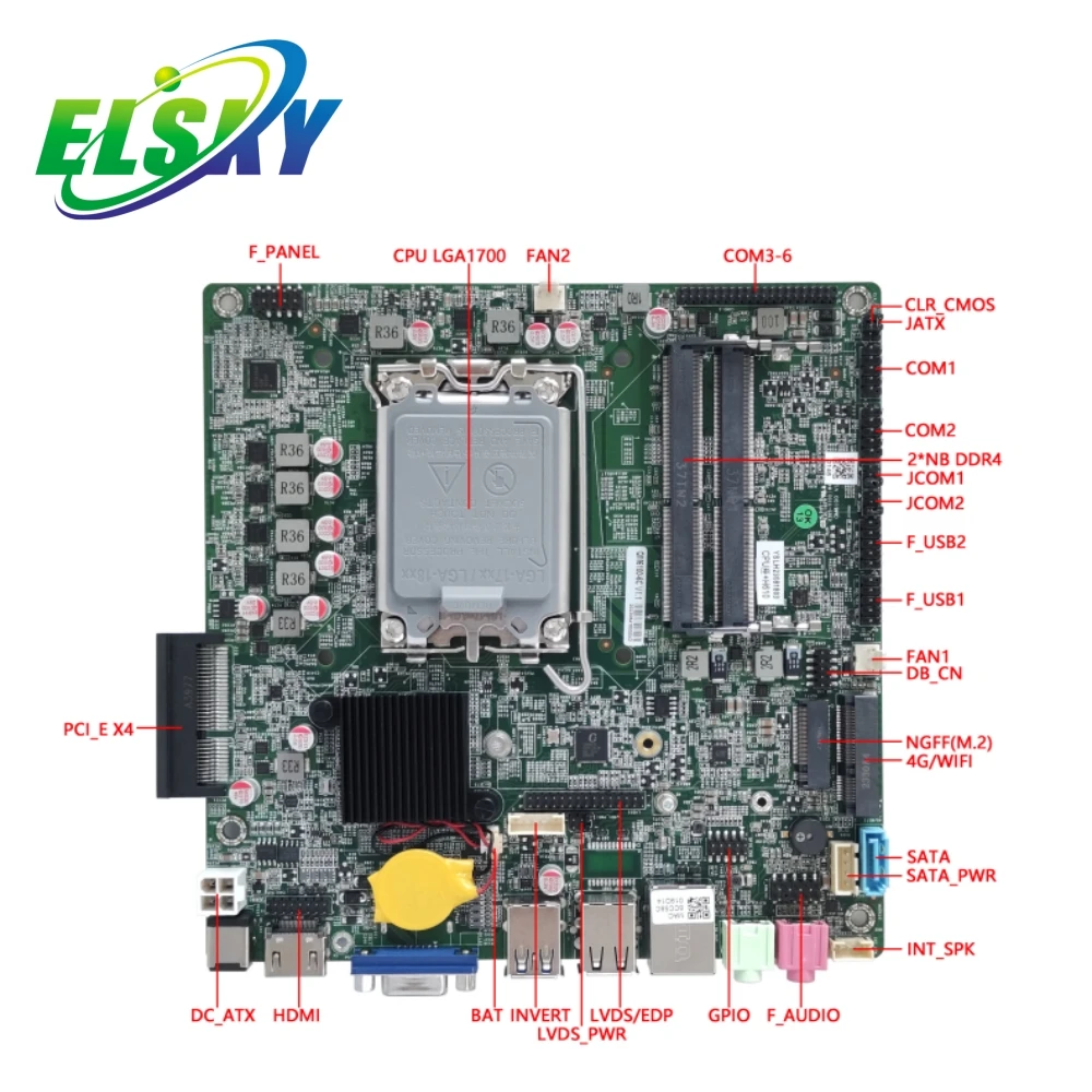 ELSKY High quality Core i7 14gen Mini itx motherboard H610 Board plus PCI-Ex4 2*DDR4 RAM for Artificial Intelligence