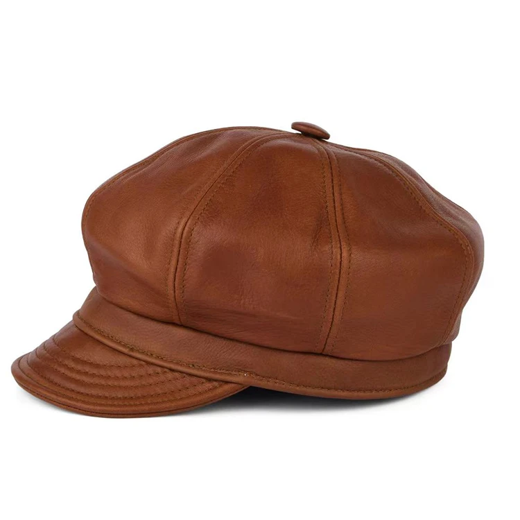 Wholesale PU newsboy Flat Ivy Cap Gatsby Driving Fishing 8 Panel Cabby leather beret hat for men
