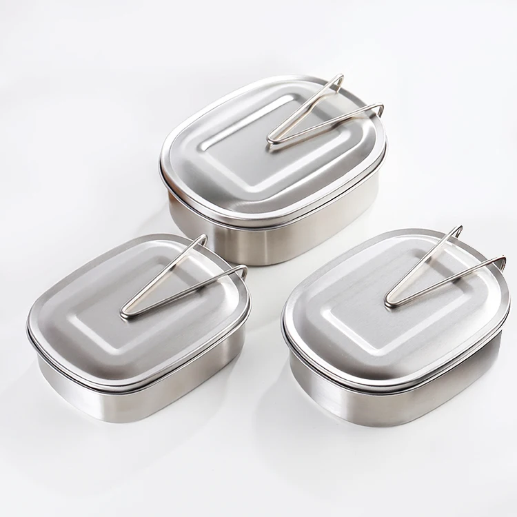 
Stainless Steel Lunch Box Single Layer Adult Lunch Container Sealed Leakproof Rectangular 
