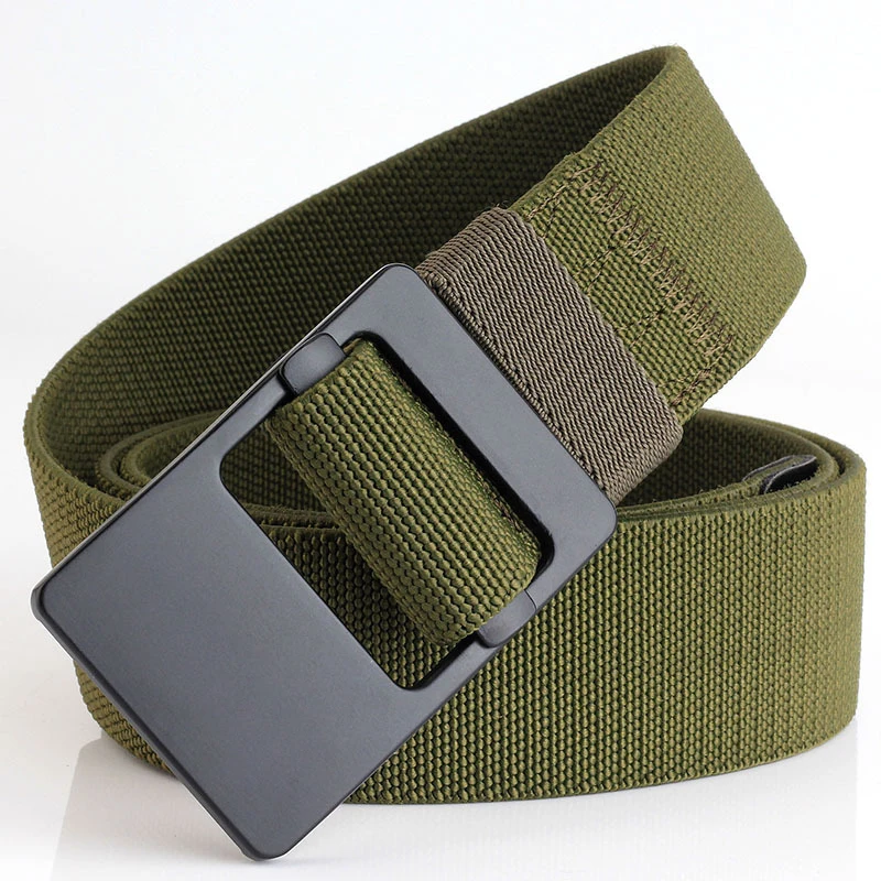 Adjustable Elastic Stretch Nylon Tactical Belt with Front Closure for Unisex Zinc Alloy Buckle belts