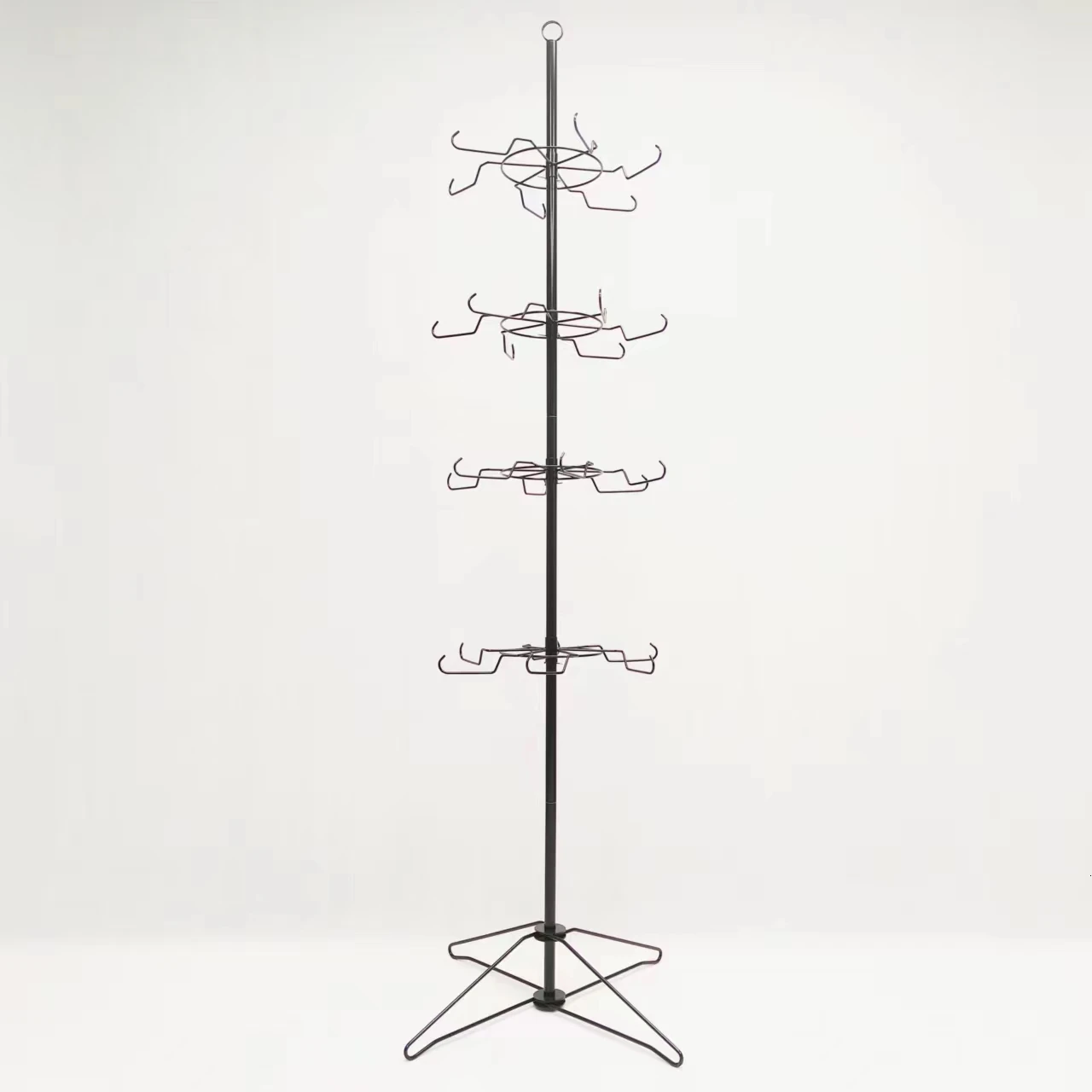 4 Tiers Hooks Spinner Display Rack Rotating Key Chain Display Stand Flooring Rack Cap Hat Holder