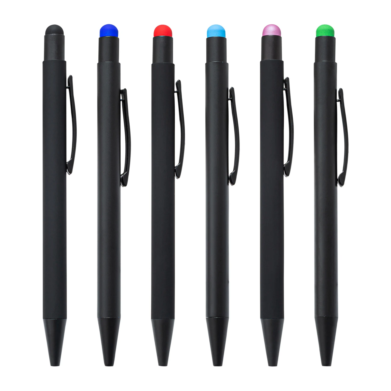 Colorful New Design Metal Jumping Press Ballpoint Promotional Pen For Wholesale with soft feel coating and Stylus