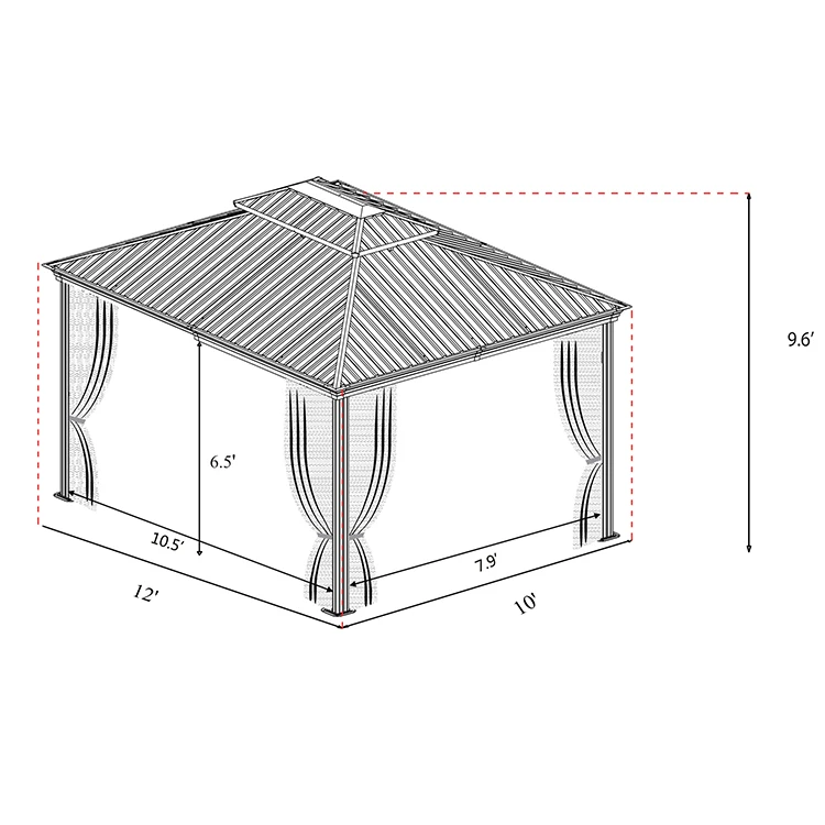 outdoor aluminium garden antirust cover gazebo with metal frame and steel roof