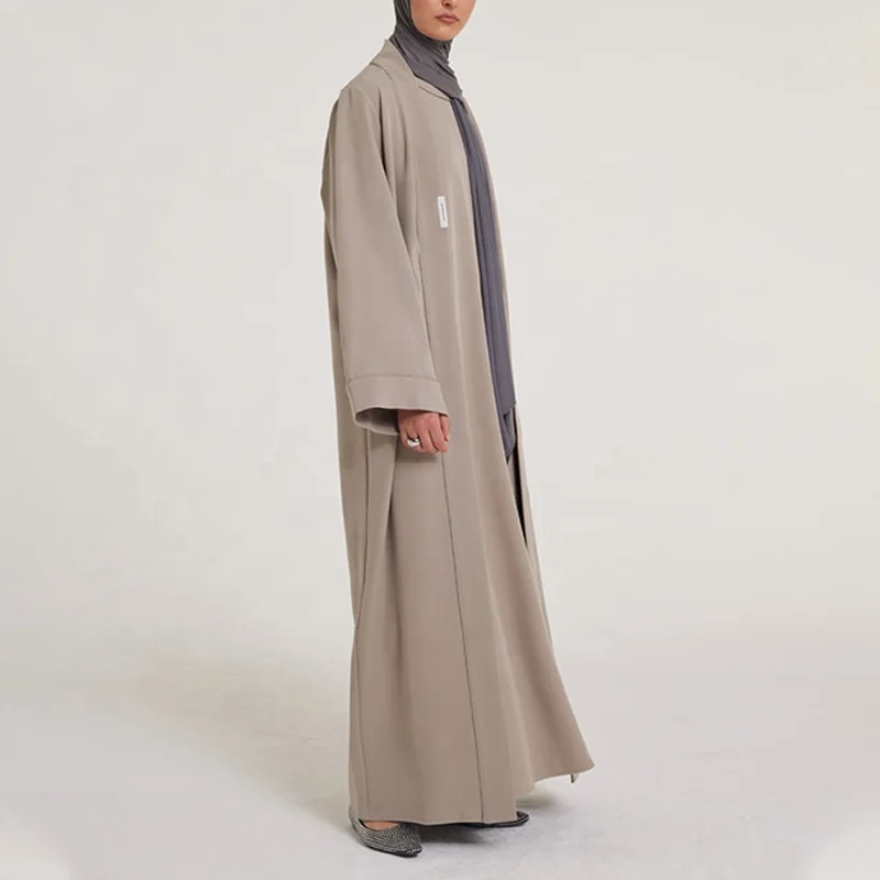 2024 Essential Khaki Simple Style Muslim Dress Good Smooth Fabric Modest Dress Popular Abaya Oben Dubai Womens Muslim Clothing