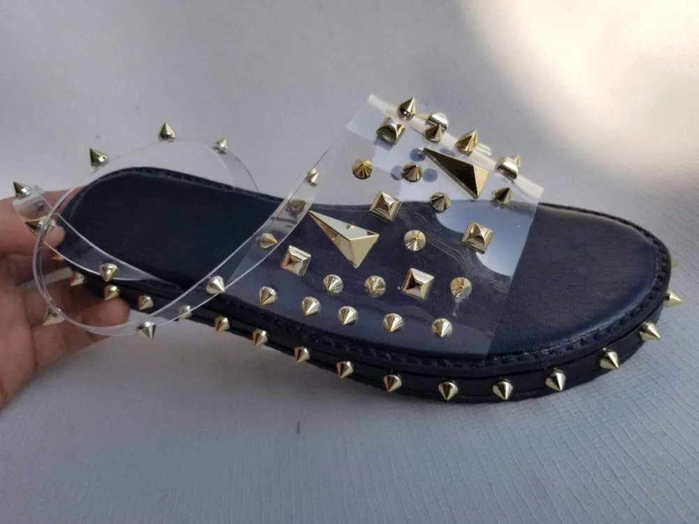 Женские прозрачные сандалии с заклепками, большие износостойкие сандалии с плоской подошвой, в европейском и американском стиле, 2020