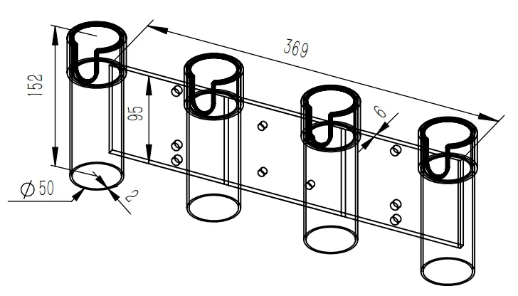 Removable Aluminium Anodized 4 tube Rod Holder
