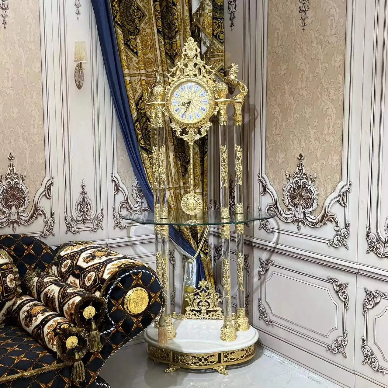 Exquisite Luxury Grandfather Clock European Custom Standing Clock Golden Copper Floor Clock