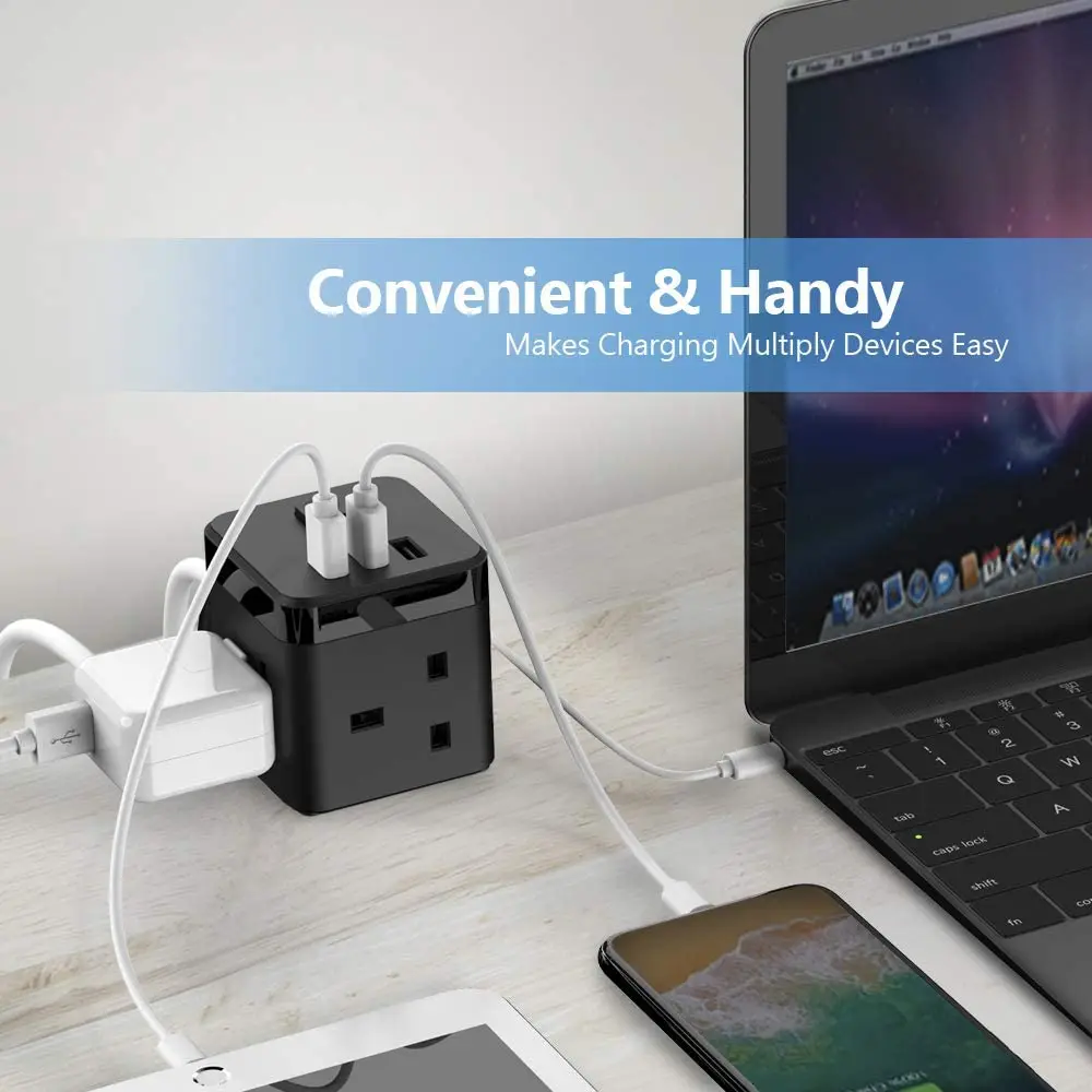 Power Strip with USB/Cube Power Strip 3 Way Socket 3 USB 5V 3.1A Multiple Socket with USB Short Circuit Protection