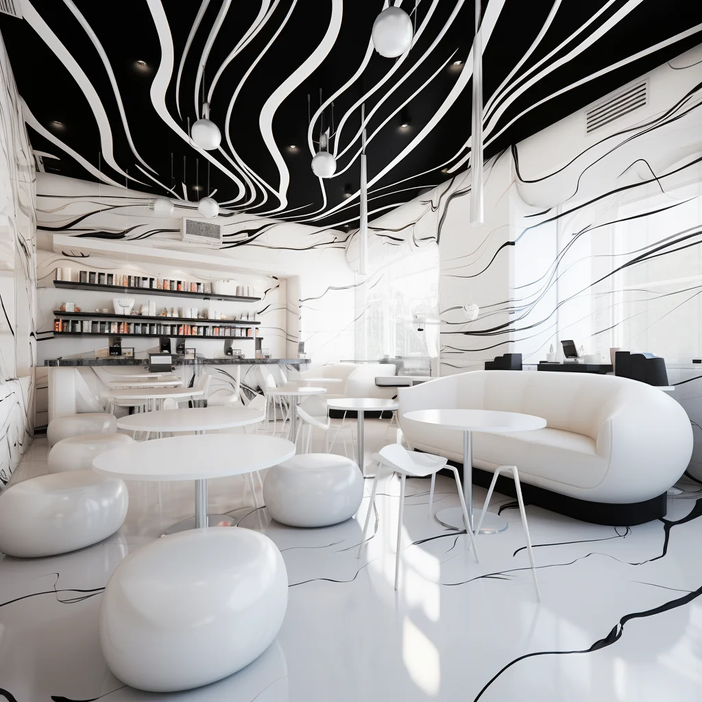 2024 AI Concept Creative Space Design Fashionable Modern Cafe Shop Interior Design Concept Design AI Interior Drawing Services