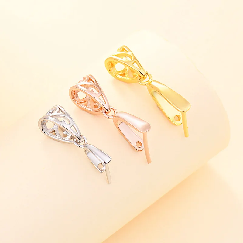 Sterling Silver S925 Hollow Ice Pick Pinch Bail Clasps Filigree Rack Jewelry Clasps for Jewelry Making