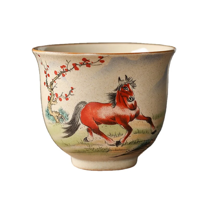 130ml buy wholesale tea mugs without handle Chinese style handmade kungfu pottery tea cup zodiac ceramic small water cups
