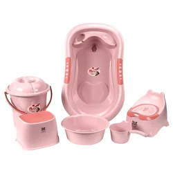 7PCS New born plastic freestanding smart future foldable baby bathtub basin set tub for baby