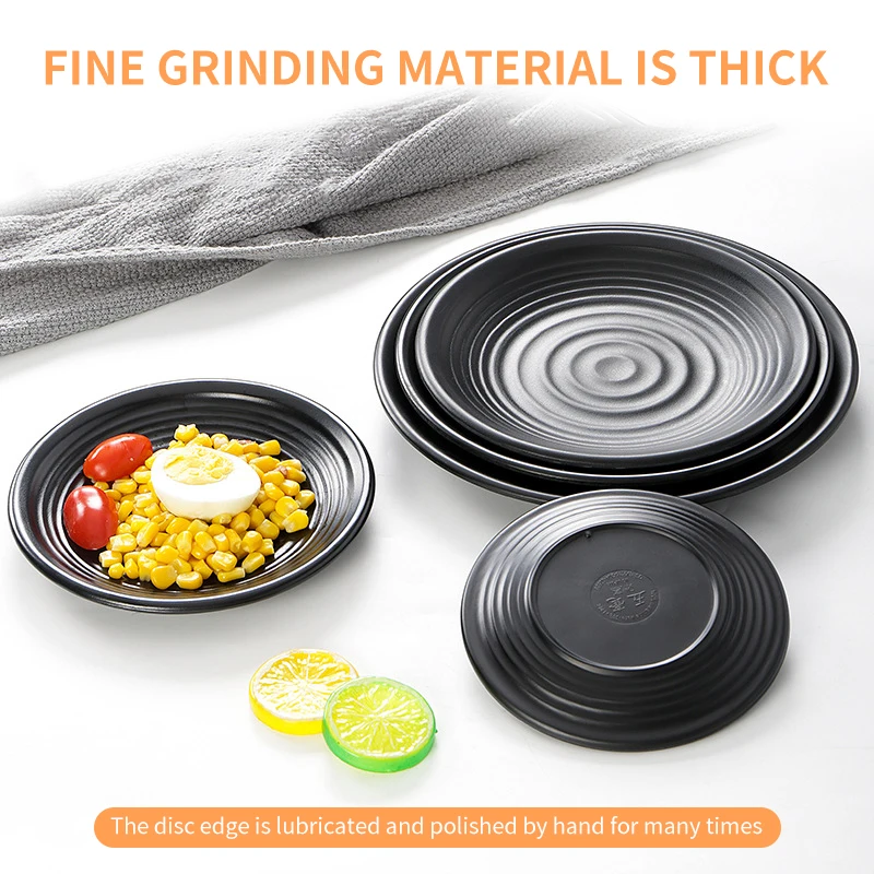 custom Print Matt Elegant Melamine Diner Plates Set 6.8 Inch Melamine Black Plates Restaurant Black Melamine Sushi Plates