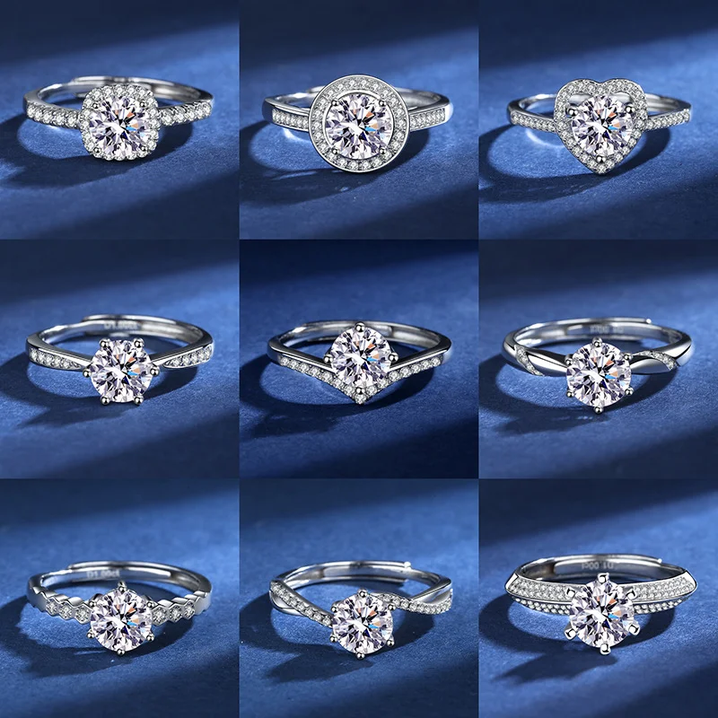 High Quality 925 Sterling Silver Inset V Word Princess Crown 1 Carat Mosan Diamond Ring Valentines Day Gift for Women Wholesale