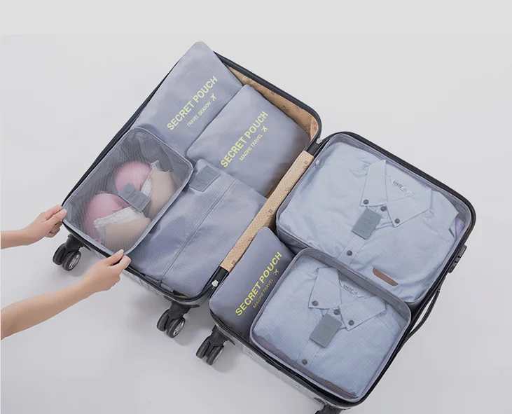 7 комплектов розовых сумок для хранения одежды, дорожный Органайзер, мешочки, компрессионная упаковка, дорожная сумка