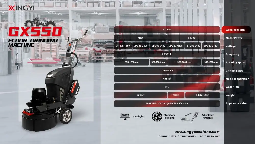 550 мм 5.5KW 220V 380V с тремя головками эпоксидный терраццо шлифовальный станок бетонный пол