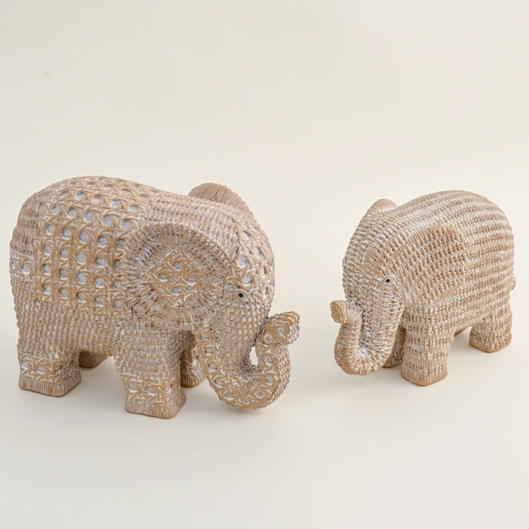 EAGLEGIFTS Home Decor Interior Elegant Pieces Accessories Imitation Rattan Resin Elephant Tabletop Ornaments Decorative Accent